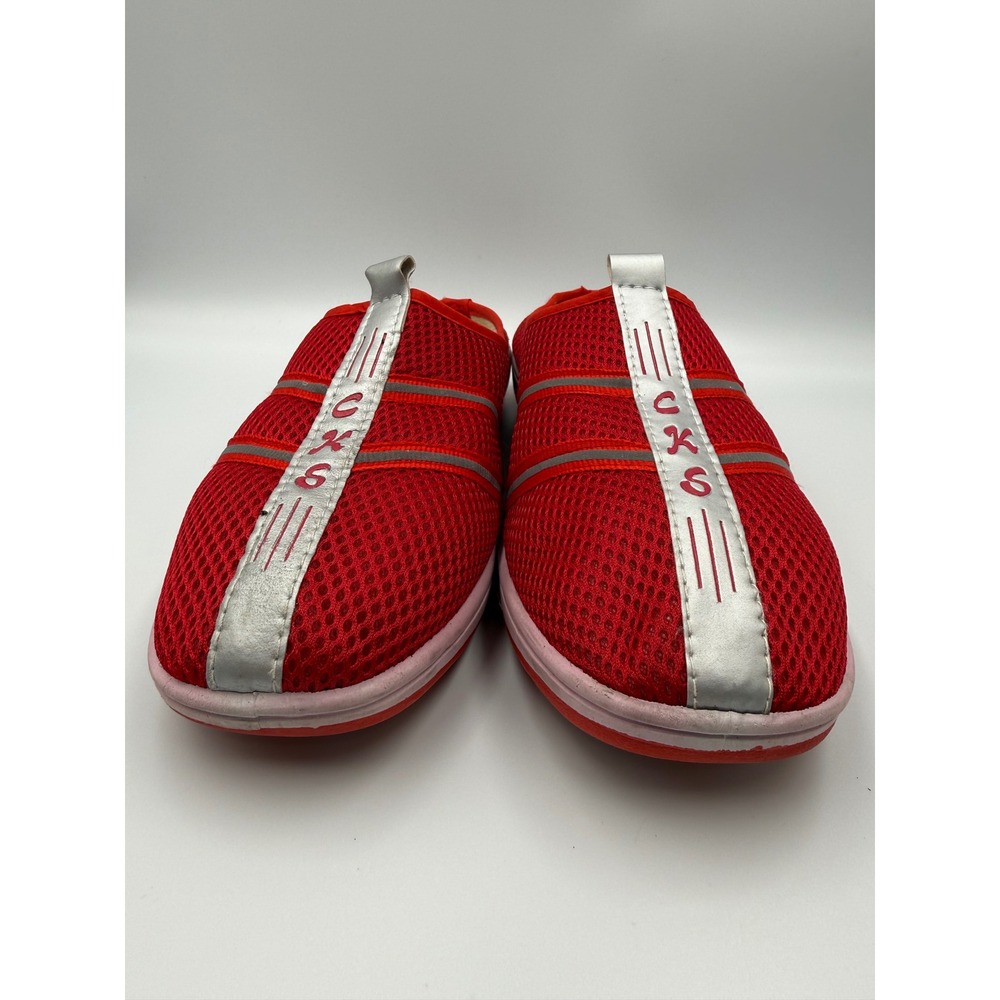 CKS Red Mesh Slip On Sneakers Silver Stripe Athletic Walking‎ Shoes Womens 8.5